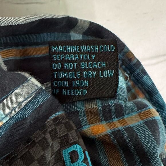 Bold Blue Short-Sleeve Blue Plaid Button Down Shirt, XL - Picture 6 of 6